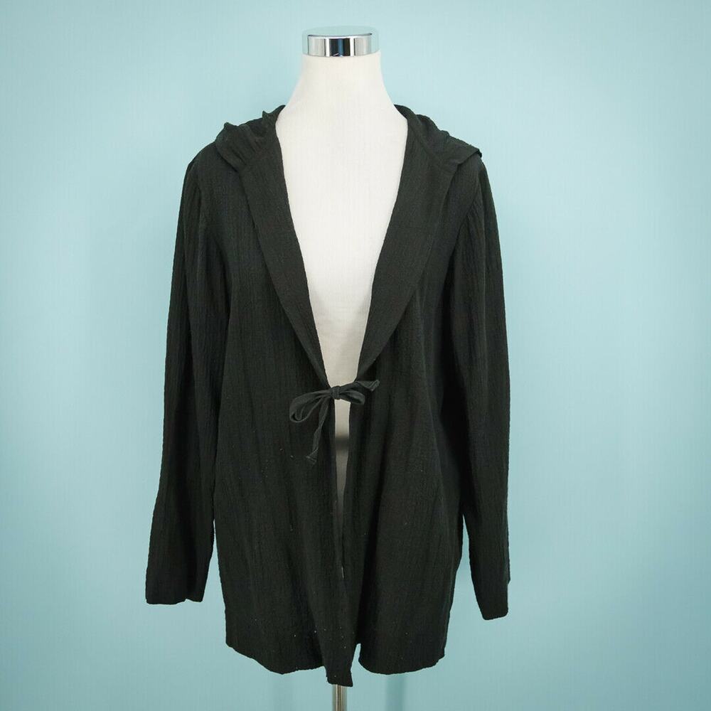 Soft Surroundings Size Small S Black Textured Gauze Hood Tie Long Sleeve Jacket